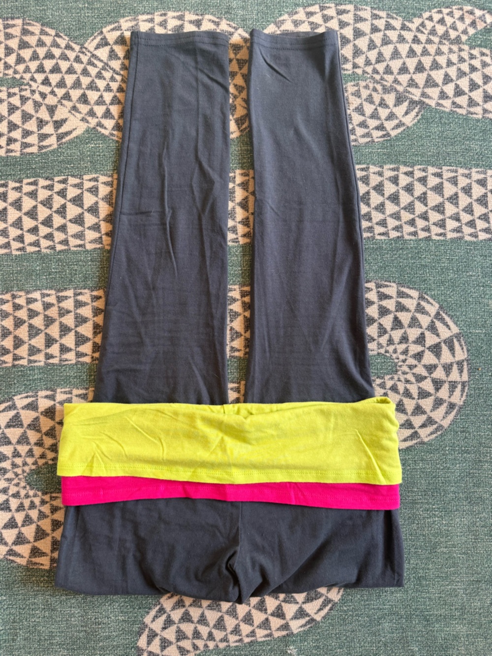 Fold-Over Yoga Pants with Neon Waistband